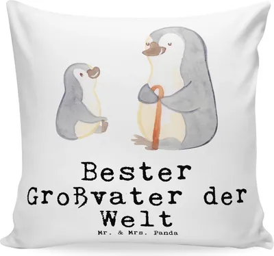 Produktbild von Mr. & Mrs. Panda Kissen 40x40 Pinguin Bester Großvater der Welt - Weiß - Geschenk, Kuschelkissen, Mitbringsel, Deko, Kuschel, für sofa, Geschenkidee, Geburtstag, Opa