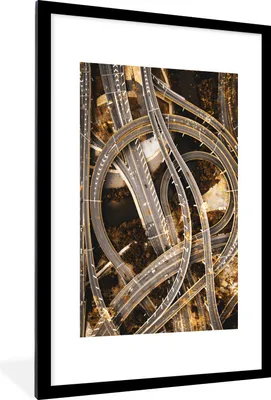 Produktbild von MuchoWow® MuchoWow® Gerahmtes Poster Autobahn - Gold - Autos 60x90 cm - Poster mit zchwarzem Bilderrahmen - Dekoration - Wandposter Wohnzimmer - Hochwertig