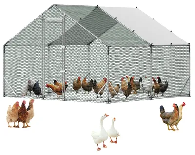 Obrázek produktu pro Kurník VEVOR, 3x3x2 m, průchozí výběh pro slepice s vodotěsným krytem a robustním rámem, klec pro drůbež se špičatou střechou, výběh pro volný chov, drůbežárna pro králíky, slepice, husy