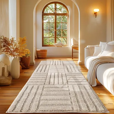 Produktbild von Carpetsale24 Hochflor Teppich Wohnzimmer Skandinavische Boho Design 3D Optik Teppich Shaggy Flauschig Weich, Grösse: 80x250 cm