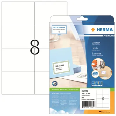 Obrázek produktu pro HERMA Etikety Premium A4 bílý papír 105x74 mm 200 ks.