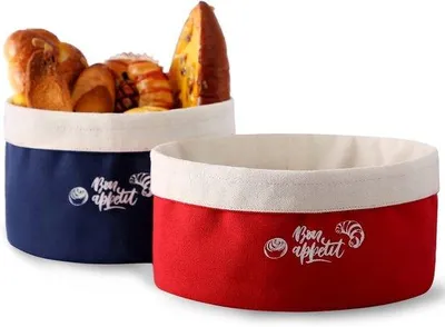 Immagine prodotto di Set di 2 sacchetti per il pane - cotone - rosso/blu - Ø 23 e 20 cm