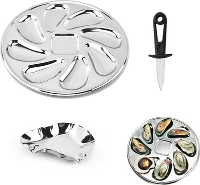Produktbild von Famanu Osterschale 3-teilig - Edelstahl, mit 8 Fächern und Oestermesser