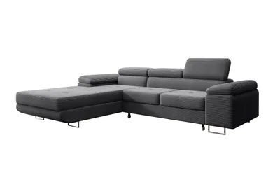Produktbild von Modernes Ecksofa Alvaro mit Schlaffunktion & Bettkasten, Ausziehbare Wohnlandschaft in L-Form, Stauraum, Schlafsofa Grau Rechts