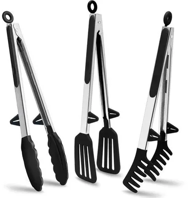 Image de Cuillères de cuisine en acier - lot de 3 - noires - 30 cm