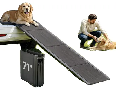 Produktbild von VEVOR Hundetreppe für Autos, 180 x 43,2 cm, faltbare Haustier-Rampen für mittelgroße und große Hunde bis 113 kg, Haustiertreppe mit rutschfester Oxford-Stoffoberfläche, tragbare Outdoor-Hundetreppe für SUV und Lkw, 71x17 Zoll, Oxford-Stoff