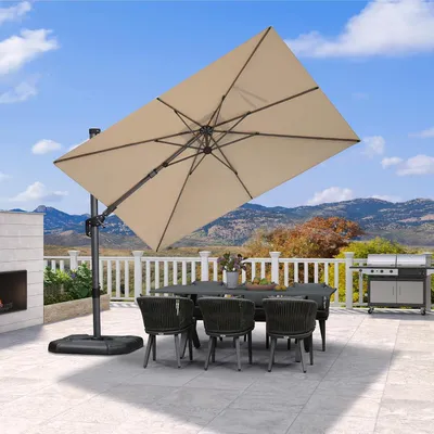 Produktbild von PURPLE LEAF Sonnenschirm Twist 300 cm x 200 cm, Kippbar Ampelschirm, Gestell Aluminium, Beidseitig Axial Schwenken, Gartenschirm mit Kurbel, Beige