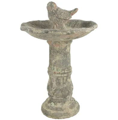 Produktbild von Vogelbad, Vogeltränke Im Barock Stil auf Säule aus verwitterte bemooster Keramik