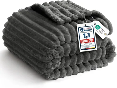 Produktbild von Fleece Decke 220x240 cm, gestreift, grau, für Sofa