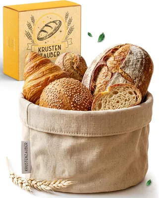 Produktbild von KRUSTENZAUBER Brotkorb Stoff modern für Brötchen, Brot - Waschbares Brotkörbchen formbar, platzsparend verstaubar & dekorativ für Küche und Esstisch