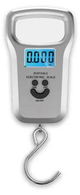 Produktbild von Digitale Kofferwaage Gepäckwaage max. 50kg mit LCD Display und blauer Hintergrundbeleuchtung extra großer Haken Hängewaage Silber