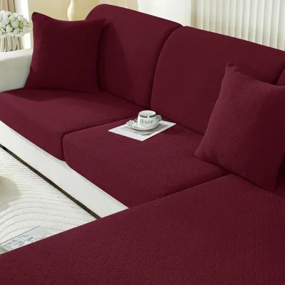 Productafbeelding van Zitkussenhoes, stretch, elastisch, antislip, universeel, wasbaar, geschikt voor 1 zitter + chaise longue, bordeauxrood