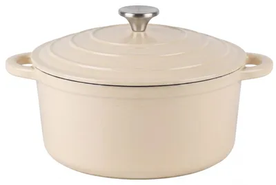 Produktbild von osoltus Bräter Schmortopf Gusseisen Topf 26cm 5,9 Liter Emaille Bräter Creme, KI-generiertes Bild