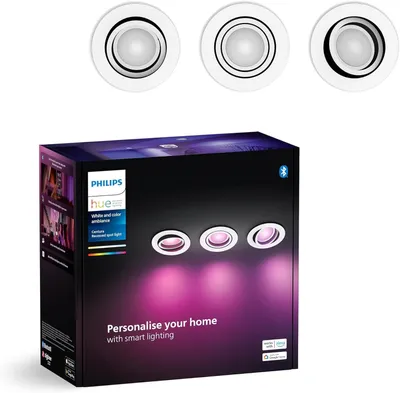 Produktbild von Philips Hue White and Color ambiance 3er-Pack Centura Einbauspot, Intelligenter Einbaustrahler, Bluetooth/Zigbee, Weiß, LED, Synthetik, GU10