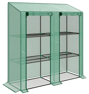 Produktbild von Mini-Gewächshaus 3 Etagen, 6 Drahtregale | Farbe: Grün | Abmessungen: 46x143x141/151 cm