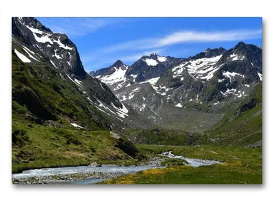 Produktbild von Premium Textil-Leinwand 90x60cm quer Schöne Landschaft mit Bergen oberhalb der Franz-Senn-Hütte im Stubaital | Wandbild, HD-Bild auf Keilrahmen, Fertigbild auf hochwertigem Vlies, Leinwanddruck von Sigena Semmling