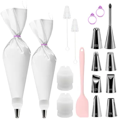 Produktbild von Spritzbeutel-Set 17-teilig mit 8 Edelstahl-Tüllen, 30/35cm, Baumwolle, spülmaschinenfest