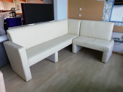 Productafbeelding van Hoekbank, leren bank, keukenbank, 220x160 cm, bekleed met stof, kleur beige. Direct leverbaar