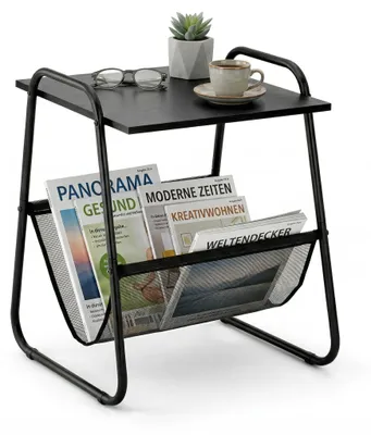 Beistelltisch 40x40x55 cm, schwarz, Metall & Holz, mit Zeitschriftenhalter