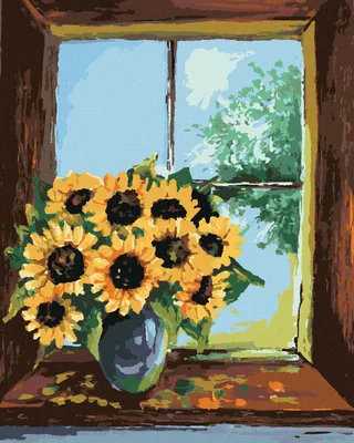 Produktbild von Zuty - Malen nach Zahlen - SONNENBLUMEN IN EINER VASE AM FENSTER, 40x50 cm, ohne Keilrahmen