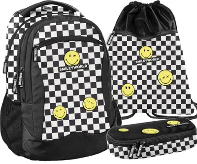 Immagine prodotto di Zaino scolastico per bambine e bambini con motivo SMILEY WORLD, set da 3 pezzi (zaino, astuccio, borsa), mega set Paso