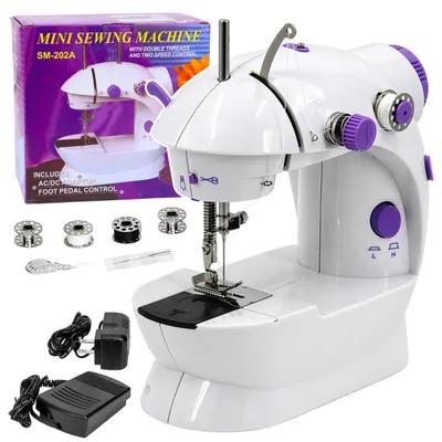 Produktbild von Mini-Nähmaschine, LED-Licht, tragbar, 2 Modi, Zubehör, Fußpedal
