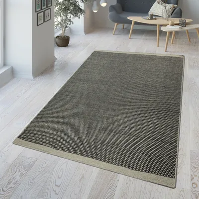 Produktbild von TT Home Handgewebter Teppich Aus Woll-Baumwoll-Mischung Wabenmuster In Schwarz Grau Größe 80x150 cm