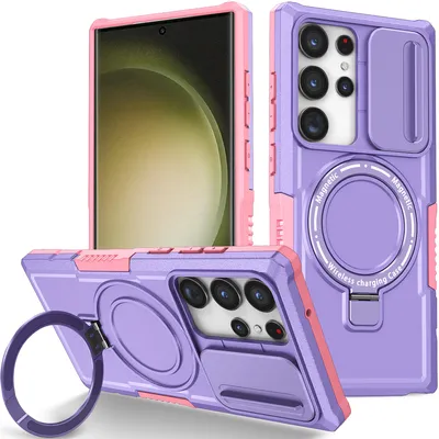 Immagine prodotto di Custodia per Samsung Galaxy S23 Ultra, compatibile con MagSafe, antiurto, resistente ai graffi, trasparente Viola