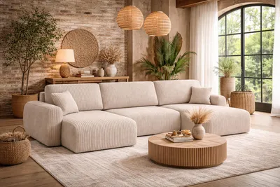Produktbild von Kaiser Möbel Ecksofa mit Schlaffunktion und Bettkasten U-Form Ariel U XL, Cordstoff Poso, Beige
