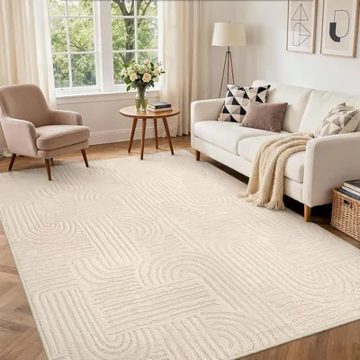 Imagen del producto de Alfombra - 160 x 230 cm - Poliéster - Diseño moderno - Lavable a máquina - Beige