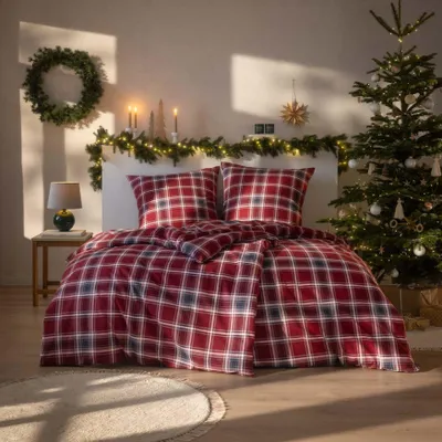 Produktbild von Estella Bettwäsche-Garnitur Impulse Kuschelflanell Quirin Farbe rot Größe 135x200+80x80