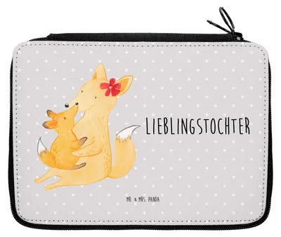 Produktbild von Mr. & Mrs. Panda Etui Fuchs Mama - Grau Pastell - Geschenk, Stifteetui, Mäppchen, Tochter, Umarmen, Federmappe, Schoß, Federmäppchen, Stifte, Muttertag, Mutter
