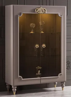Produktbild von Casa Padrino Luxus Barock Vitrine Grau / Gold 116 x 45 x H. 170 cm - Beleuchteter Massivholz Vitrinenschrank mit 2 Glastüren - Edle Barock Möbel