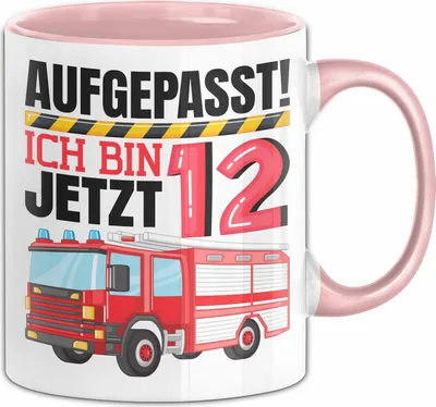 Produktbild von 12. Geburtstag Geschenk Tasse Becher Jungs Feuerwehr Aufgepasst Ich Bin Jetzt 12 (Rosa)