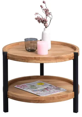 Image de Table ronde en bois massif avec placage en chêne massif
