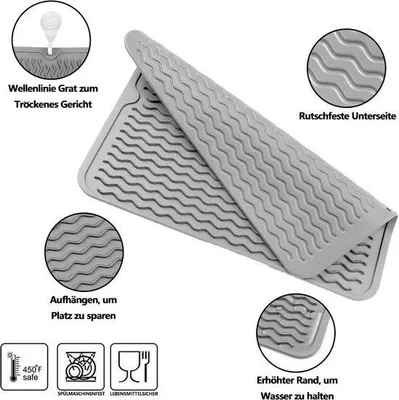 Immagine prodotto di Tovagliolo in silicone per asciugare i piatti, 50 x 40 cm, senza BPA, resistente al calore, antiscivolo, con spazzola in spugna per la pulizia.