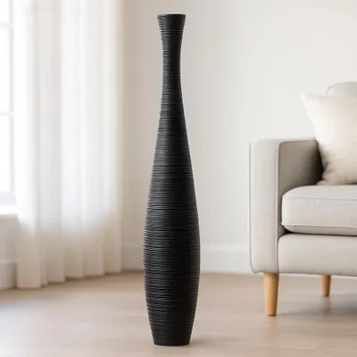 Produktbild von Leewadee Hohe Bodenvase 65 cm aus Mangoholz in schwarz