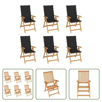 Produktbild von The Living Store Gartenstühle 6 Stk. mit Schwarzen Kissen Massivholz Teak