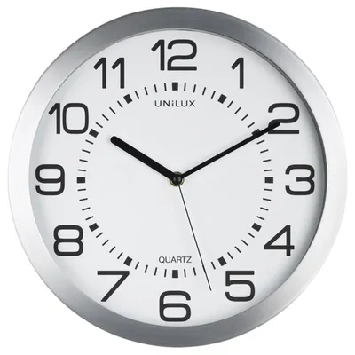 Produktbild von Unilux Wanduhr Moon - Ø 35,5 cm - Gehäuse: silber - Ziffernblatt: weiß