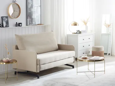 Produktbild von BELIANI Sofa Beige Polsterbezug 2-Sitzer Schlaffunktion Klassisch Modern Wohnzimmer