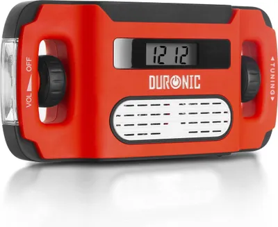 Produktbild von Duronic Apex Radio - Kurbel-Radio mit Taschenlampe und Wecker - Aufladbar mit Solar, Kurbel und USB - Notfallradio mit AM/FM Empfang - 7 Stunden Musik