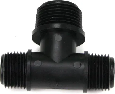 Produktbild von PP Gewindefitting Schwarz PN10 Fittings, T-Stück reduz. AG1/2" x AG3/4" x AG1/2"