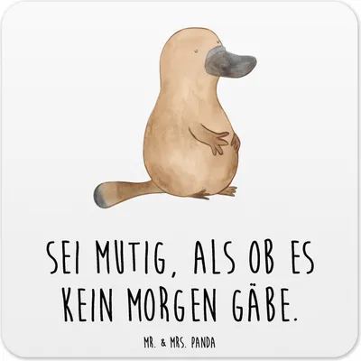 Produktbild von Mr. & Mrs. Panda Tischuntersetzer Schnabeltier Mut 15er Set - Weiß - Geschenk, Arbeit, Training, Raodtrip, Glas-Untersetzer, Untersetzer für Gläser, Meer, Weltreise
