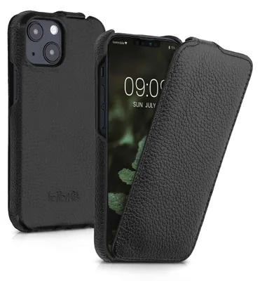 Produktbild von kalibri Flip Hülle Ultra Slim kompatibel mit Apple iPhone 13 mini - Leder Case Schutzhülle Tasche in Schwarz