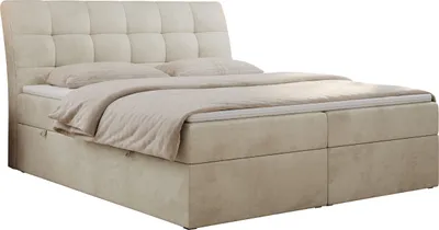 Produktbild von Boxspringbett 200x200 mit Matratze, Bett mit Multipocket - Matratze H4 und Topper, Polsterbett 200x200 mit Bettkasten und Kopfteil, DIEGOS - 200x200 - Beige - Velvet - H4
