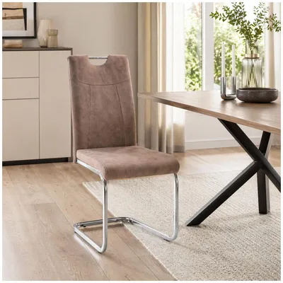 Produktbild von Schwingstuhl KellyC Braun Mikrofaser Kufengestell Metall, 43x98x58 cm, Sitzhöhe 47 cm
