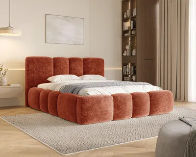 Produktbild von MOEBLO Polsterbett Wolke 26 mit Stauraum und Lattenrost – Wolkenbett aus Chenille-Strukturstoff - 160x200 cm - Terrakotta (Amari 959)