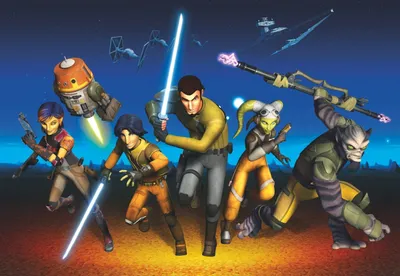 Zdjęcie produktu dla Disney fototapeta Star Wars niebieskim,pomarańczowymIżółtym - 612225 - 368 x 254 cm