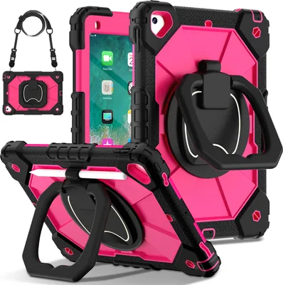 Image de Etui pour iPad 9,7 6th/5th Gen 2018/2017, étui de protection durable et portable avec support, dragonne et bandoulière noir Rose