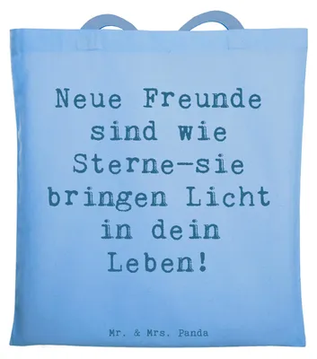 Produktbild von Mr. & Mrs. Panda Tote Bag Spruch Neue Freunde finden - Sky Blue - Geschenk, Zuversicht, Trost, Schultasche, Vertrauem, Freundschaftsabenteuer, canvas tasche, wertvoll